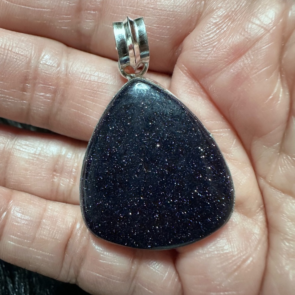 Artisan Handcrafted Jewelry Sparkling Deep Blue Goldstone Teardrop Pendant